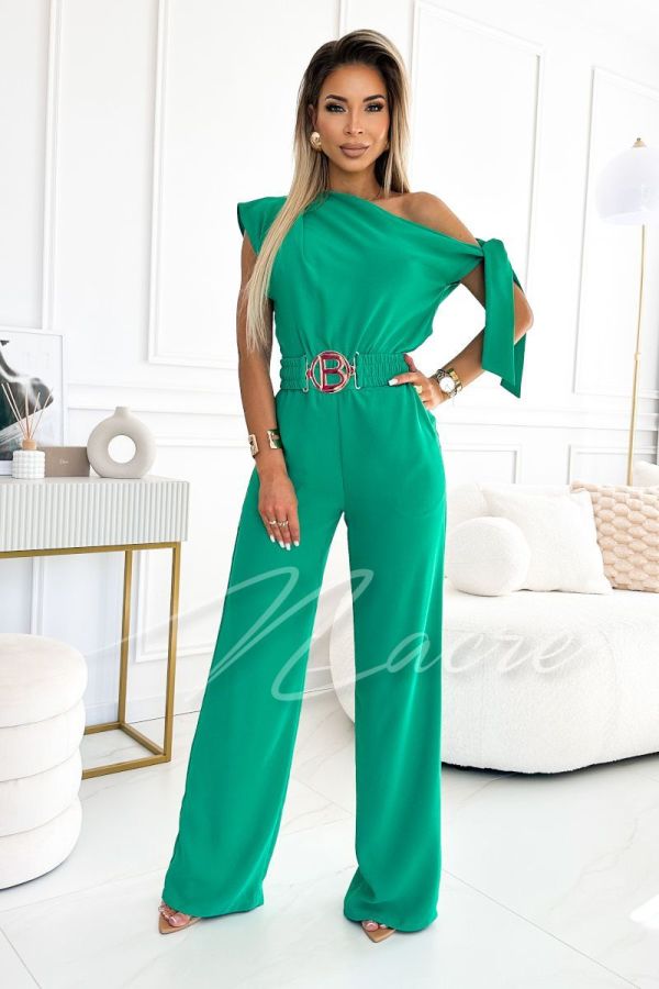 Green women's jumpsuit with asymmetrical top - Catri