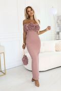 Dark pink tuba dress with roses and handbag - Haidi