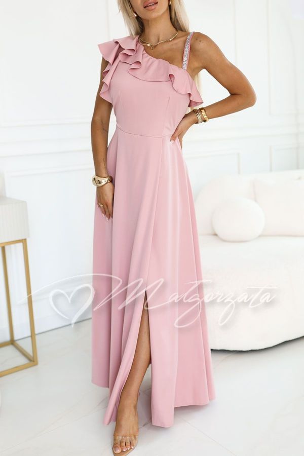 Pink one-shoulder Spanish-style dress - Heri