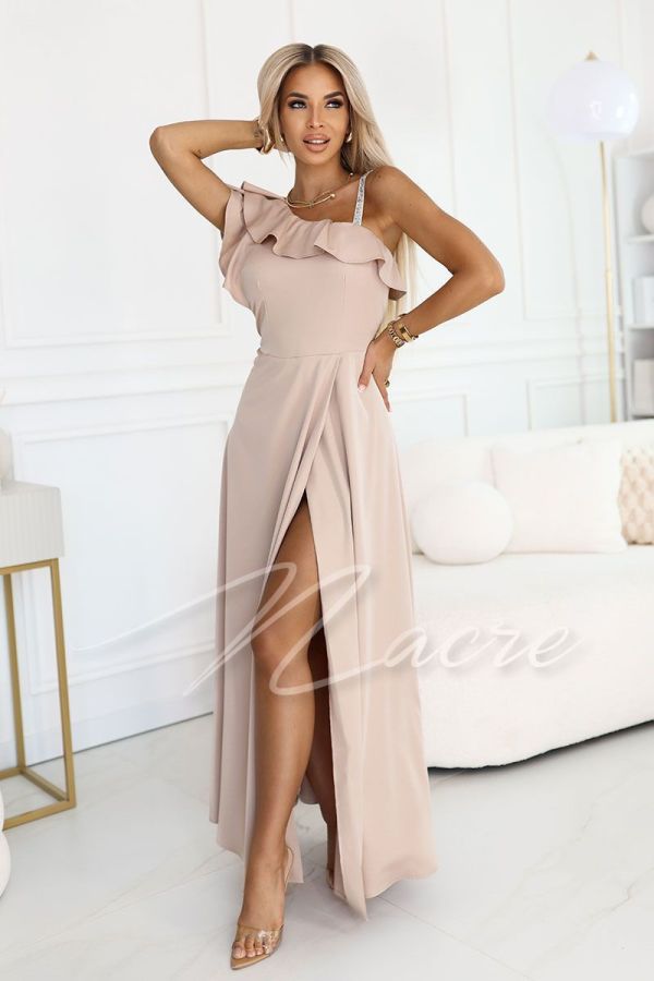 Beige one-shoulder Spanish-style dress - Heri