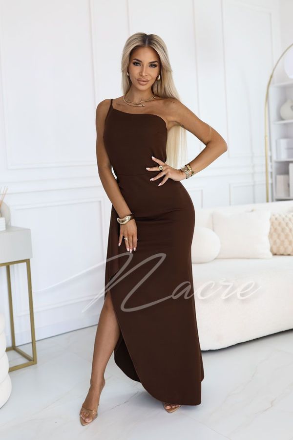Chocolate one shoulder maxi dress - Rita