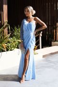 Blue one shoulder maxi dress with sequins - Mallow