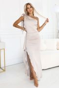 Beige satin maxi dress for wedding - Clarisa