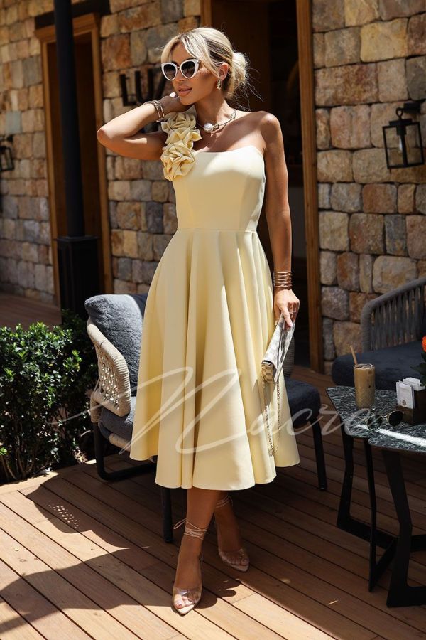 Yellow corset midi dress for wedding - Charmi