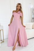 Pink flared dress with dropped shoulders for a wedding - Briana