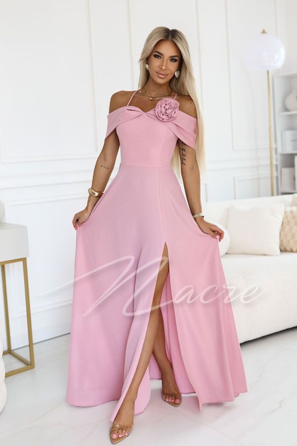 Pink flared dress with dropped shoulders for a wedding - Briana