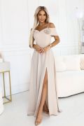 Beige flared dress with dropped shoulders for a wedding - Briana
