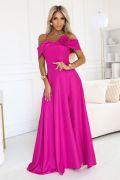 Fuchsia flared dress with dropped shoulders for a wedding - Briana