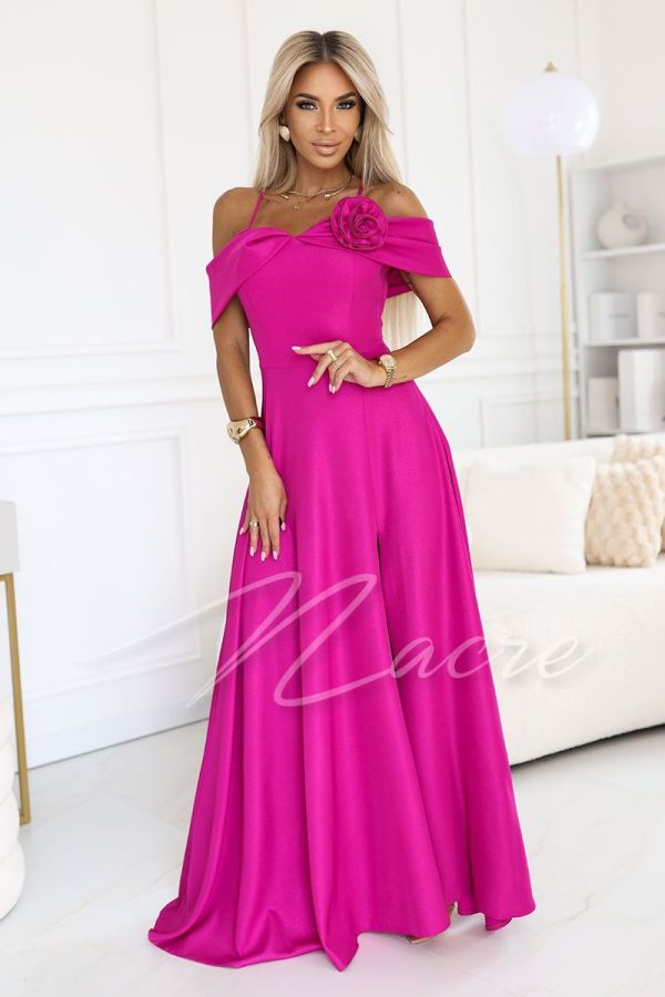 Fuchsia flared dress with dropped shoulders for a wedding - Briana