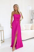 Fuchsia brocade corset dress with flared skirt - Estela
