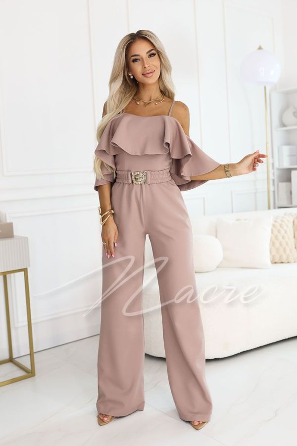 Dark beige elegant women's suit with wide leg - Peyton