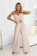 Beige women's wide-leg jumpsuit - Everly