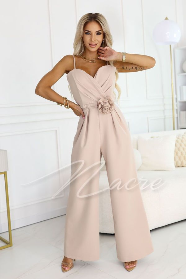 Beige women's wide-leg jumpsuit - Everly