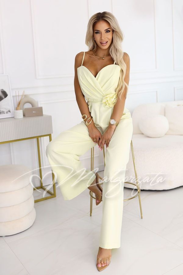 Yellow women's jumpsuit with wide leg - Everly