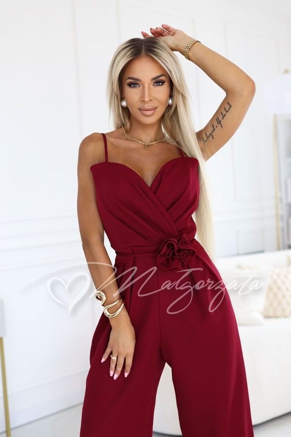 Maroon women's wide-leg jumpsuit - Everly