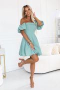 Pistacjowa sukienka rozkloszowana mini z bufkami - Lolita