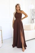 Chocolate one-shoulder maxi dress with lacing on the back - Gracja