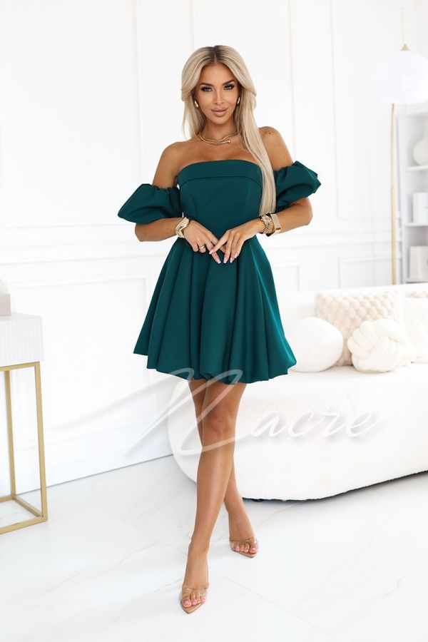 Ciemnozielona sukienka rozkloszowana mini z bufkami - Lolita