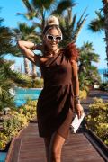 Chocolate mini dress with feathers on one shoulder - Neli