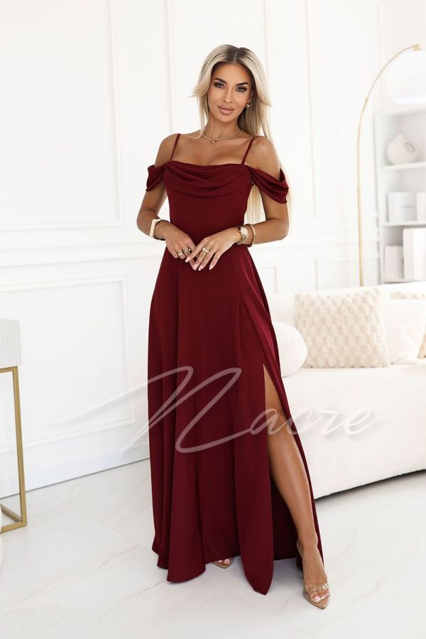 Maroon flared dress with water neckline - Bristol