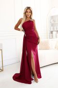 Maroon one-shoulder maxi dress with decorative appliqués - Jovita