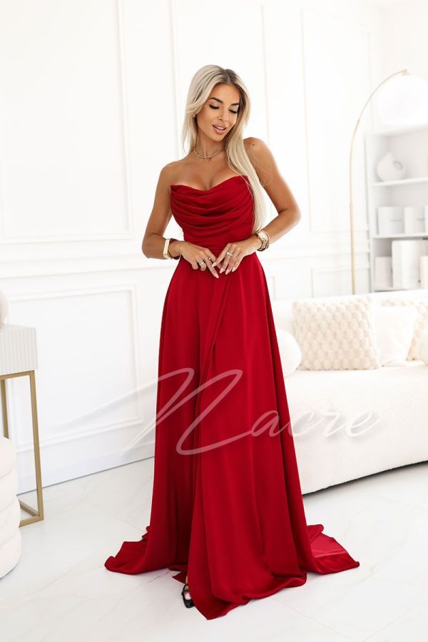 Maroon flared maxi dress with water neckline - Julia