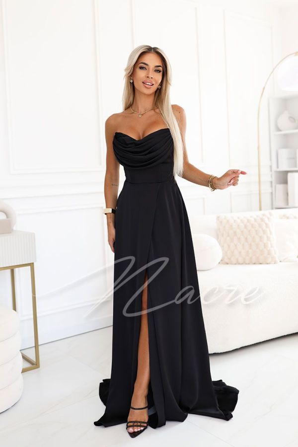 Black flared maxi dress with water neckline - Julia