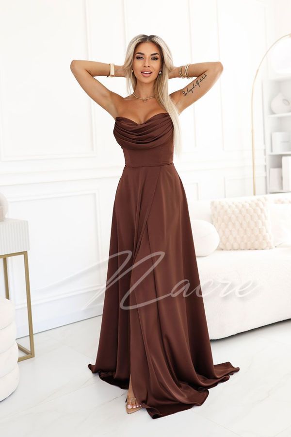 Chocolate flared maxi dress with water neckline - Julia