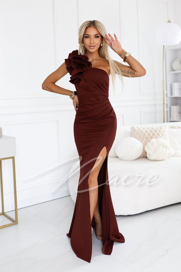 copy of Sage one-shoulder dress with striking jabot - Mila