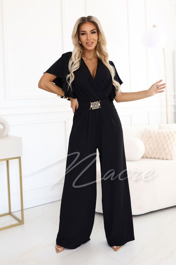 copy of Chocolate women's jumpsuit with wide leg and decorative belt - Fama