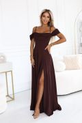 Chocolate flared dress with water neckline - Bristol