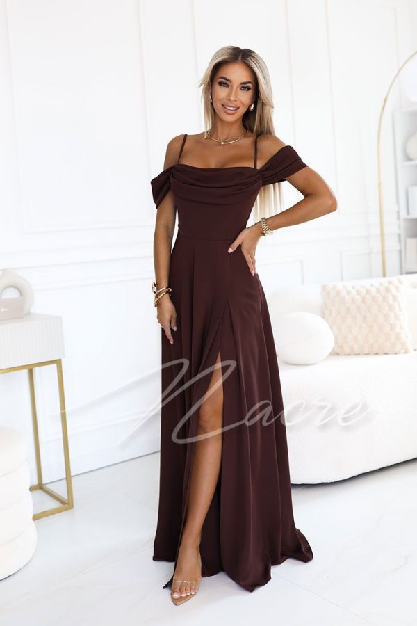 Chocolate flared dress with water neckline - Bristol
