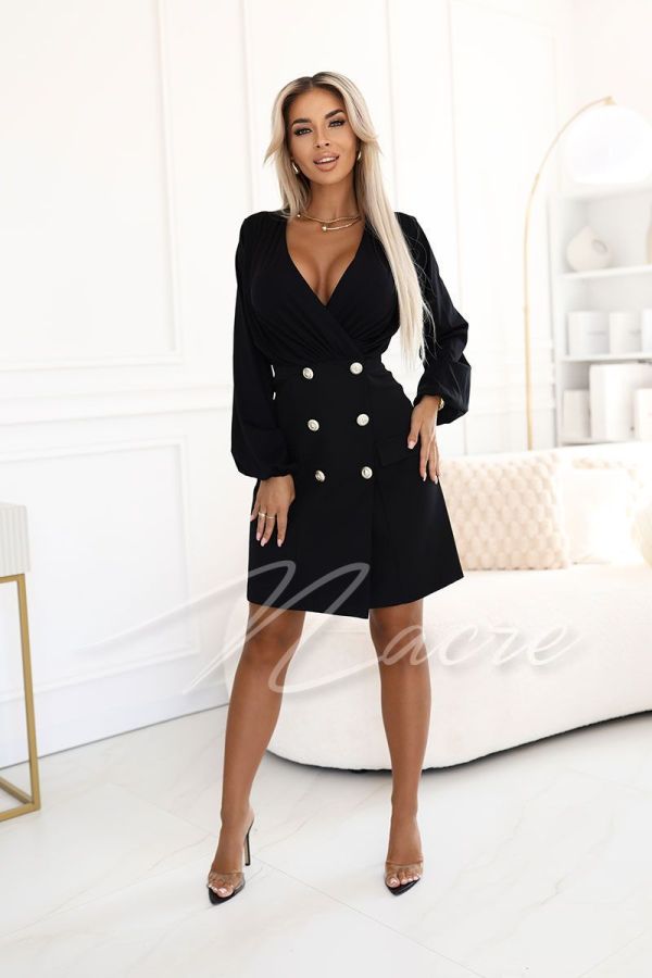 Black formal dress before the knee with long sleeves - Dominica