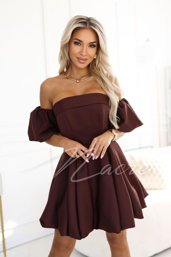 Chocolate flared mini dress with buffets - Lolita