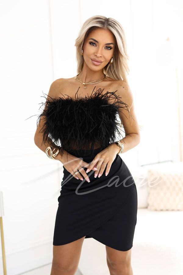 Black corset mini dress with feathers - Vanessa