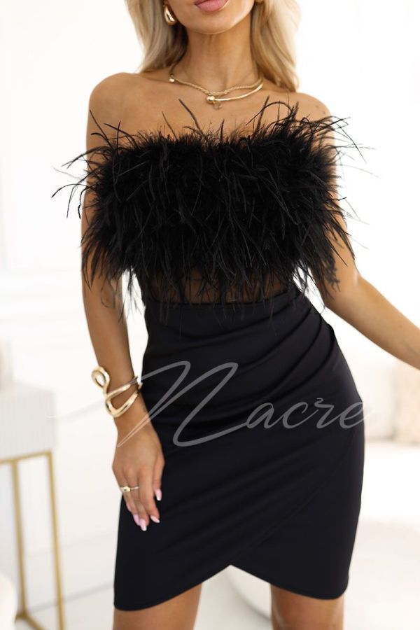 Black corset mini dress with feathers - Vanessa
