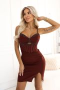 Chocolate corset mini dress with decorative stones - Nessi