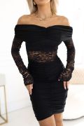 Black mini lace dress with dropped shoulders - Rimi