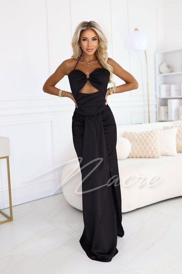 Black satin maxi dress with cutouts - Calista