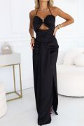 Black satin maxi dress with cutouts - Calista