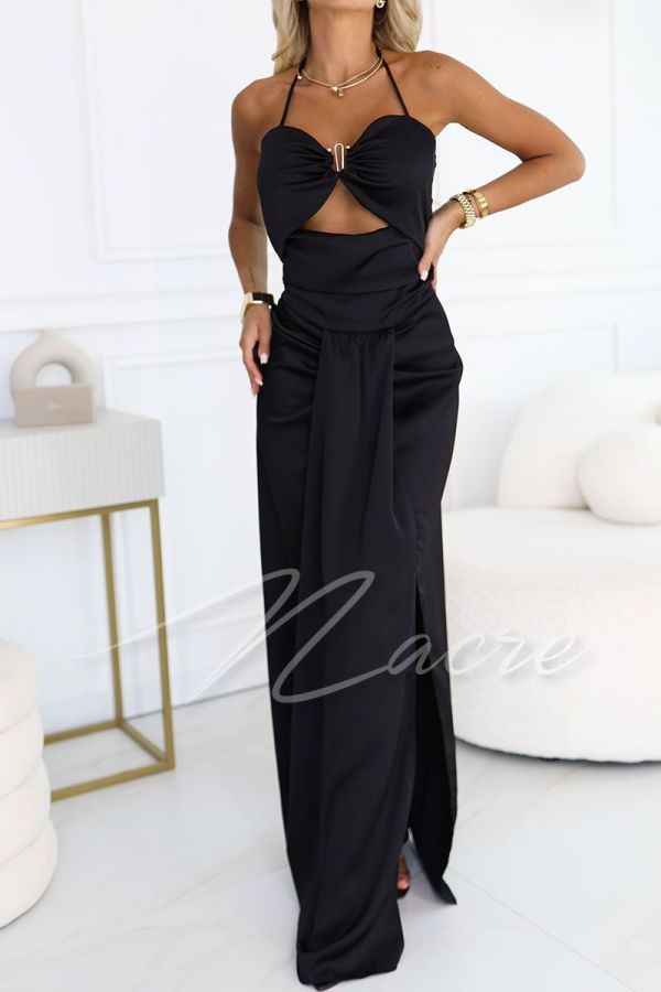 Black satin maxi dress with cutouts - Calista