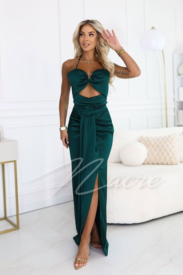 Green satin maxi dress with cutouts - Calista