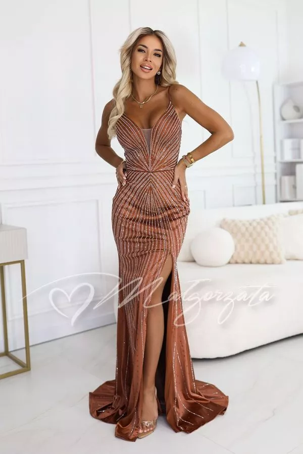 light brown sequin dress Cordelia Sequin Maxi Dress in Brown