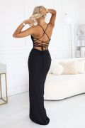 Black strapless maxi dress with decorative flowers - Roxi