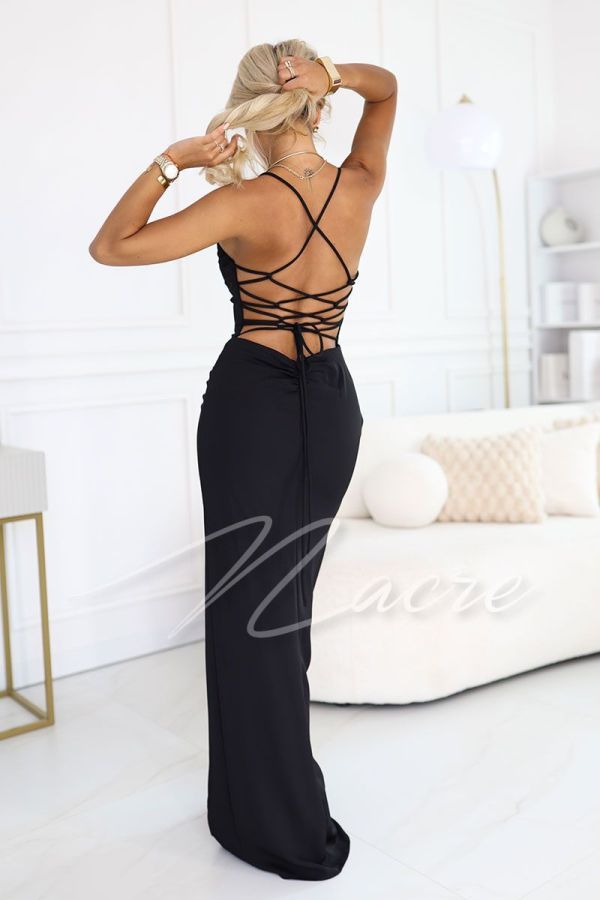Black strapless maxi dress with decorative flowers - Roxi