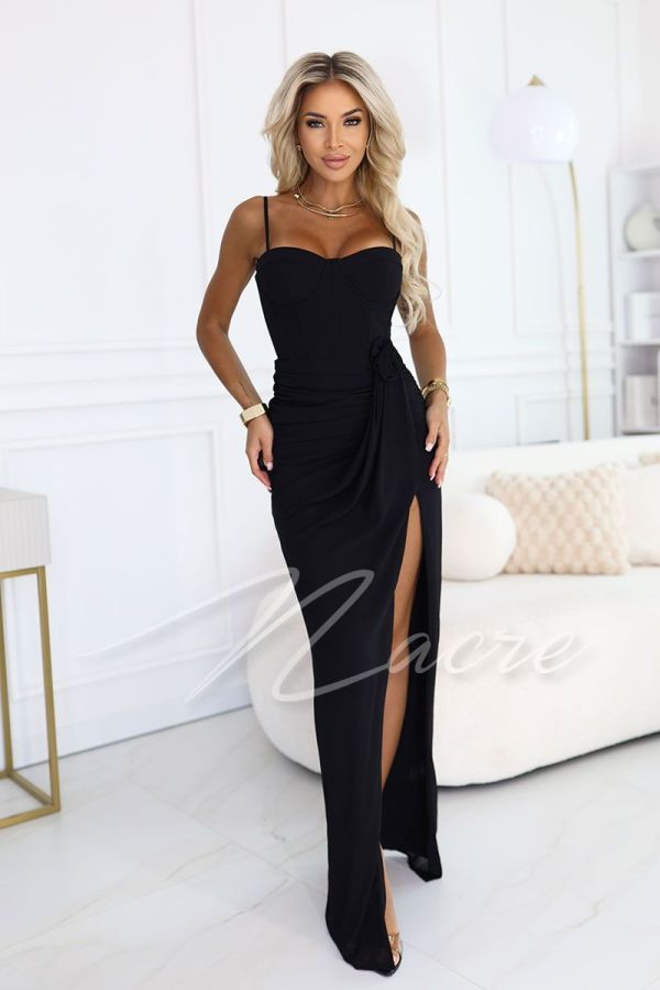 Czarna dopasowana sukienka gorsetowa maxi - April