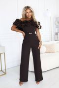Chocolate women's jumpsuit with feathers - Puri