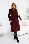 Bordowy elegancki płaszcz damski z wełną - Antonina