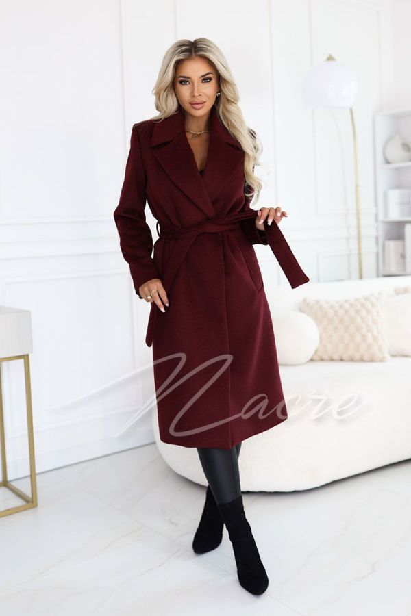 Maroon elegant women's coat with wool - Antonina