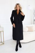 Czarny płaszcz damski dwurzędowy typu dyplomatka z wełną - Michelle